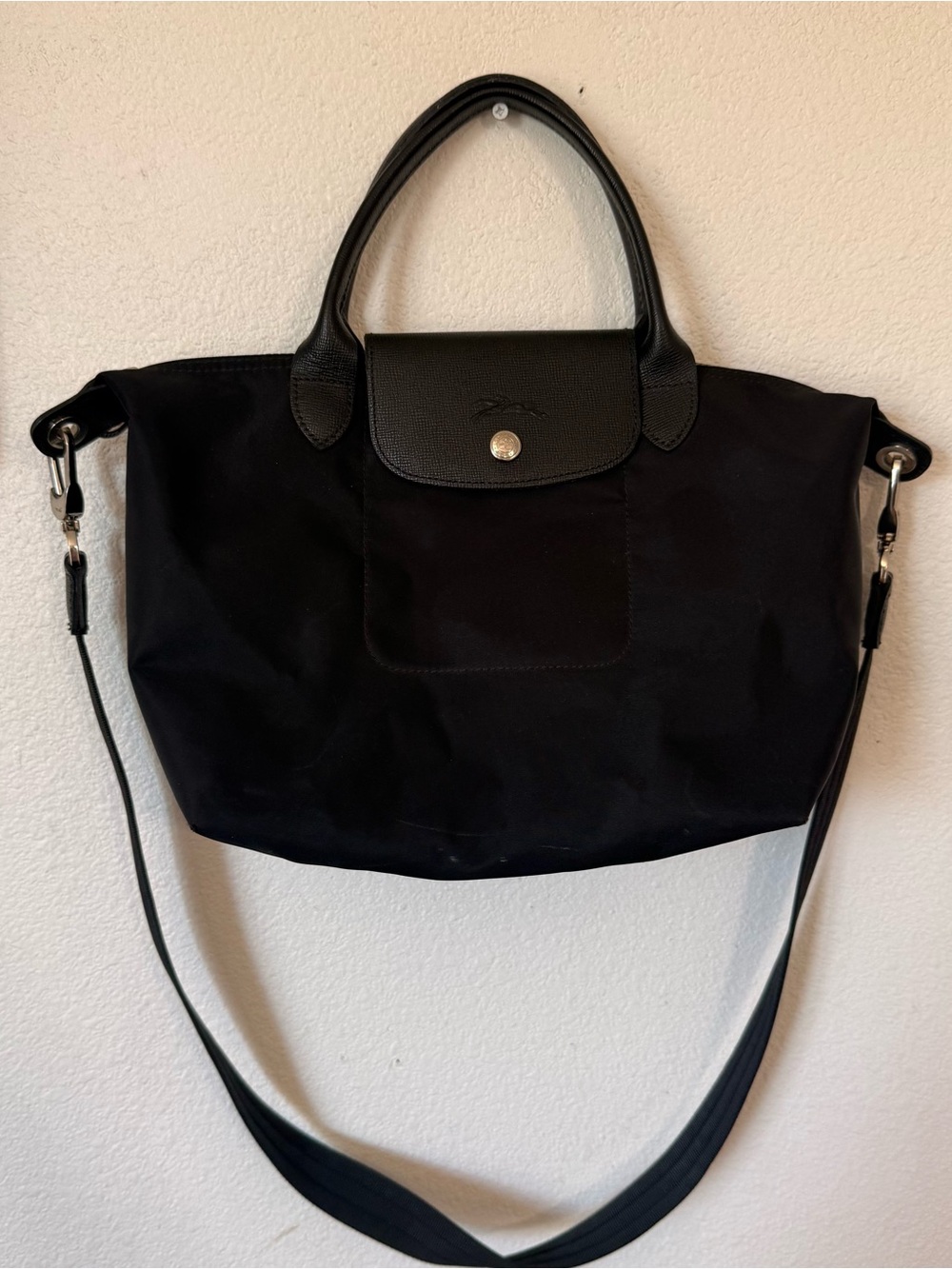 LONGCHAMP Le Pliage Neo Nylon Top Handle Bag Black with Long Strap - Picture 2 of 12